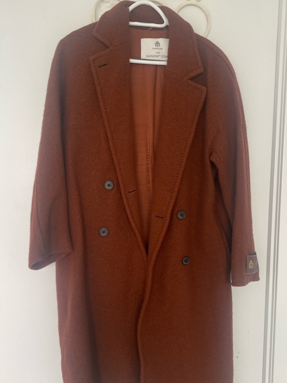 Aritzia Double-Breasted Trench Coat in Rust Brown